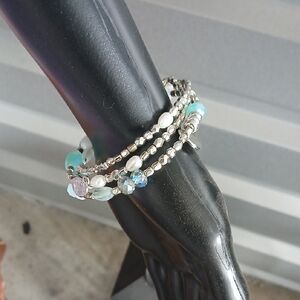 Elegant Silver and Blue Beaded Bracelet